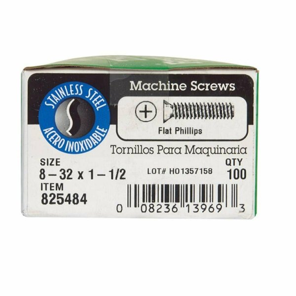 Homecare Products 825484 8-32 x 1.5 in. Phillips Flat Head Stainless Steel Machine Screw HO3304048